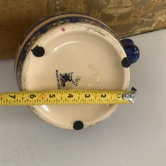 ANTIQUE CHINESE YELLOW‎ COBALT BLUE CERAMIC POTTERY TALL HANDLE TEA POT - Picture 6 of 8